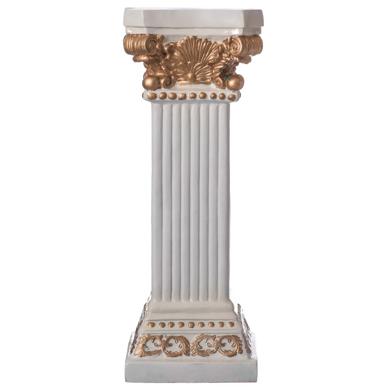 Decorative Fiberglass White and Gold Plinth Roman Style Column Ionic Piller Pedestal Vase Stand for Wedding or Party, Living Room, or Dining Room Decor - Photography Props - Sculpture Display - Greek-inspired Luxury Decor Piece with Ornate Gold Accen